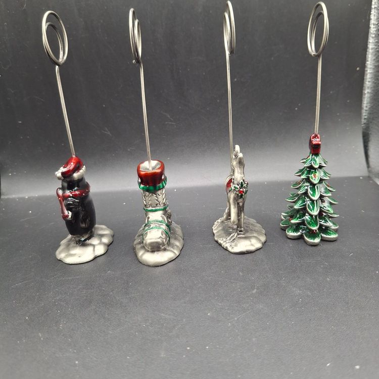 Enameled Pewter Look Place Card Holders Set Of 8 Christmas-Themed Holder Figurines