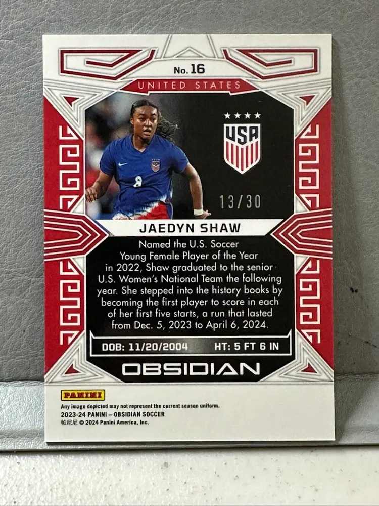 2023-24 Obsidian Jaedyn Shaw Red Crystals /30 RC USWNT