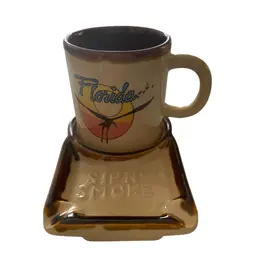 Retro Ashtray, Sip & Smoke, Vintage Ashtray and Matching Mug, 1970's Coffee Mug and Ashtray Florida