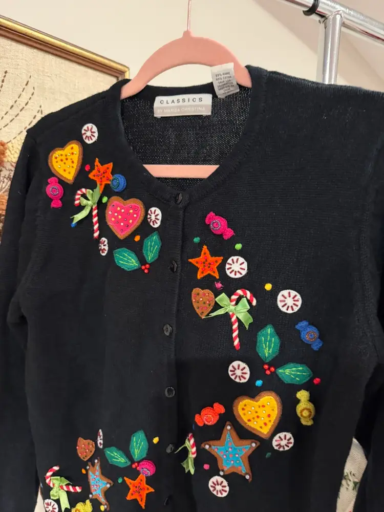 Vintage Christmas Candy Sweater Cardigan Medium