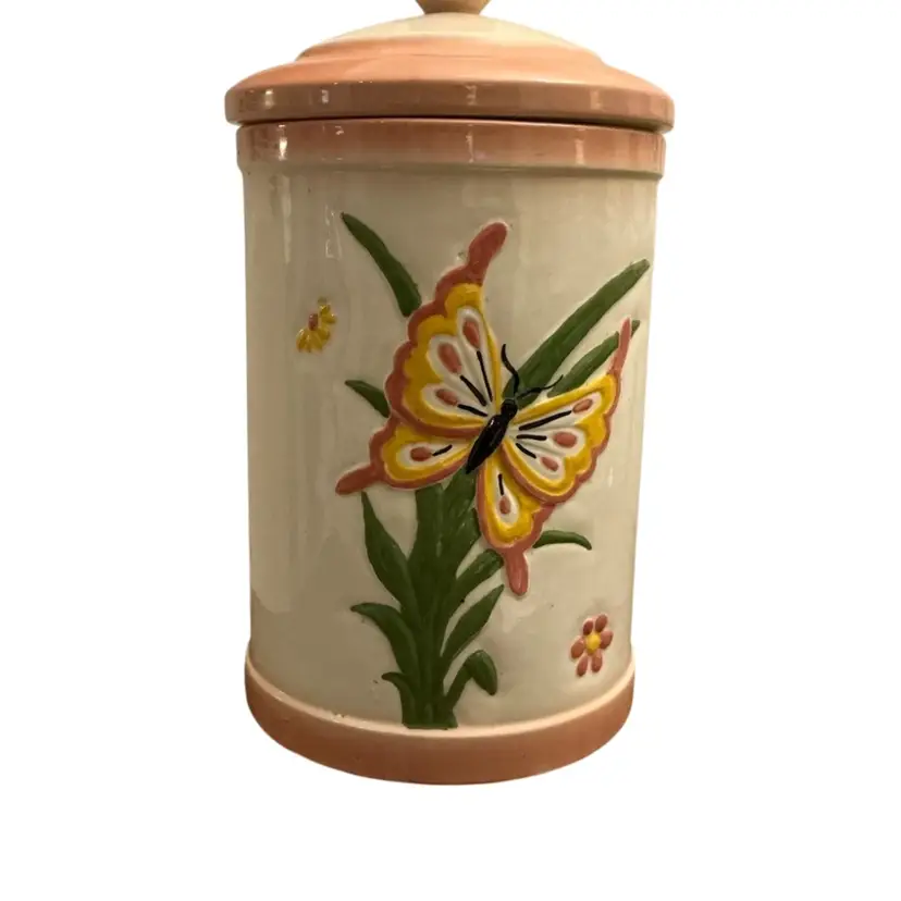 Treasure Craft?  1970’s Vintage Ceramic Butterfly Canister 11” Height 6” Diameter