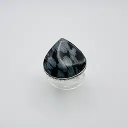 Handcrafted Snowflake Obsidian Ring (size 7.5) in Sterling Silver Finish