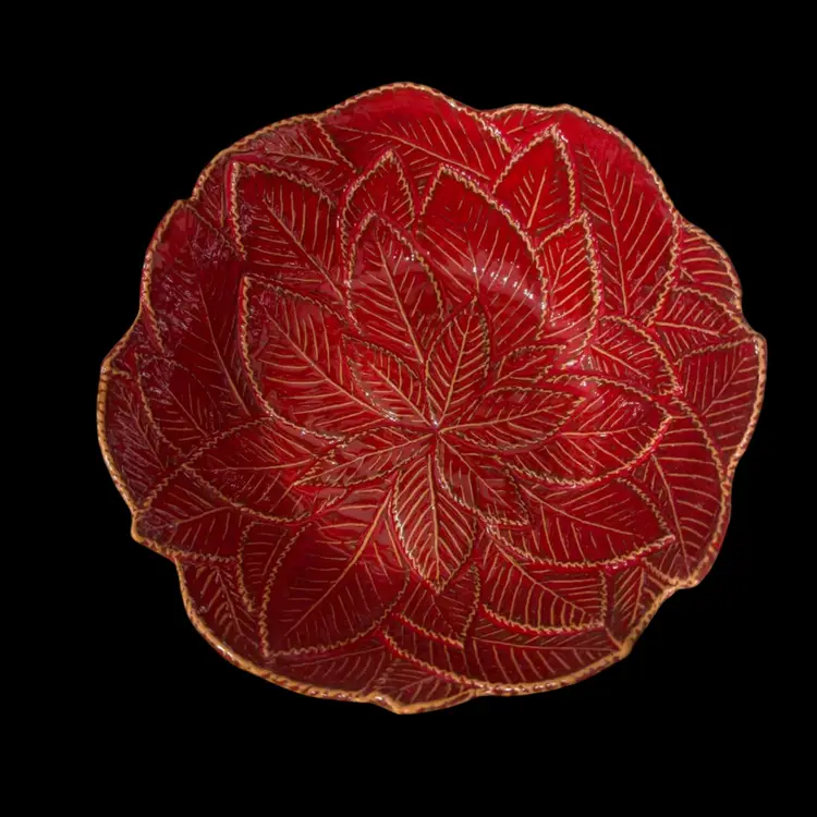 Vintage Italian Majolica Red Leaf Bowls Made in Italy