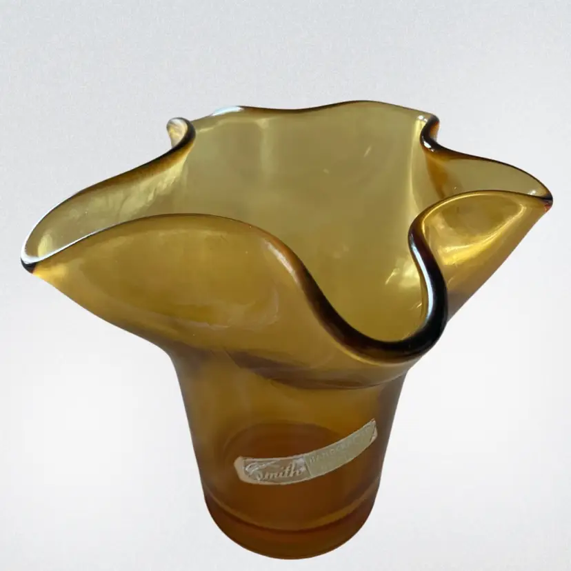 L.E. Smith Amber Ruffled Glass Vase