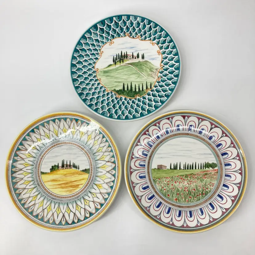 3 Set Bottega D'Arte A Andreucci Montalcino Italy Ceramic Decorative Plates 10"