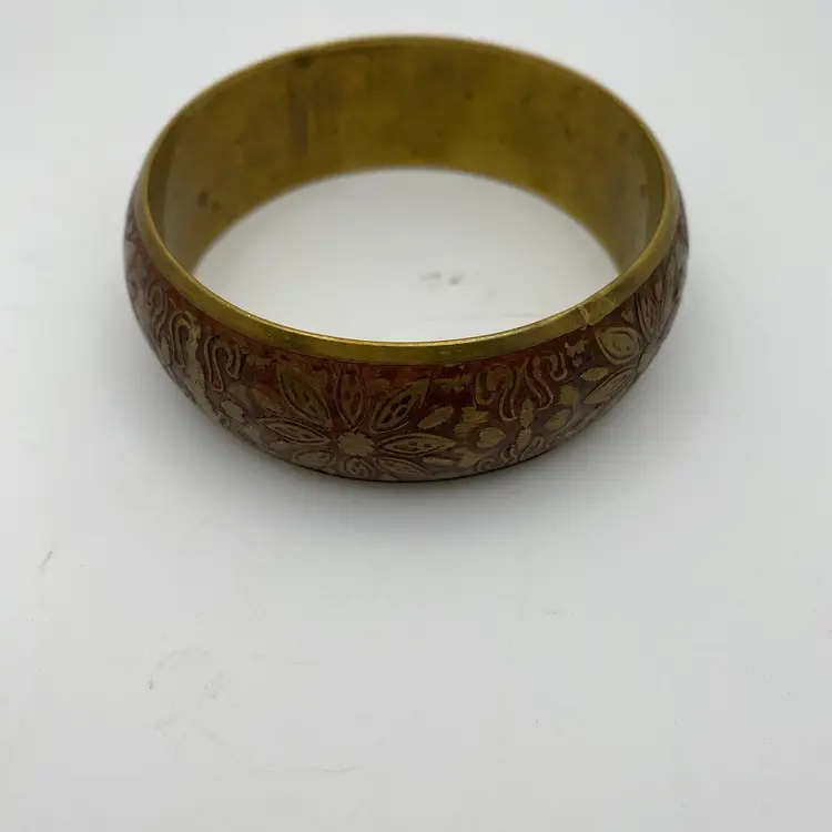 Brass Floral Inlay Bangle Bracelet