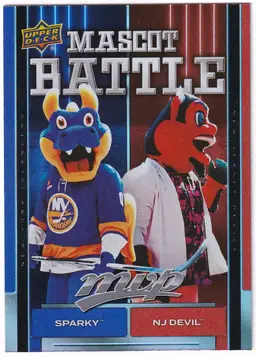2025-26 Upper Deck MVP Mascot Battle #MB11 Sparky The Dragon / N.J. Devil New York Islanders / New Jersey Devils Hockey Card