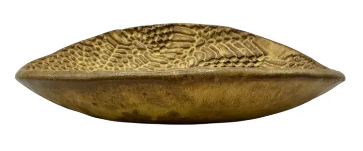 Handmade Studio Art Pottery Stoneware Bowl Textured Lace Pattern Beige Brown