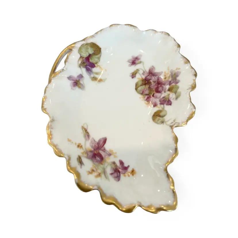 Limoges France Floral Trinket Dish With Gold Edge