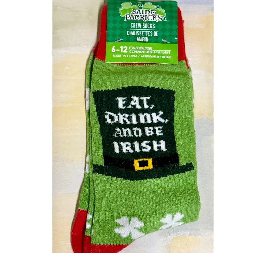 Irish Socks Eat Drink and Be Irish with shamrocks