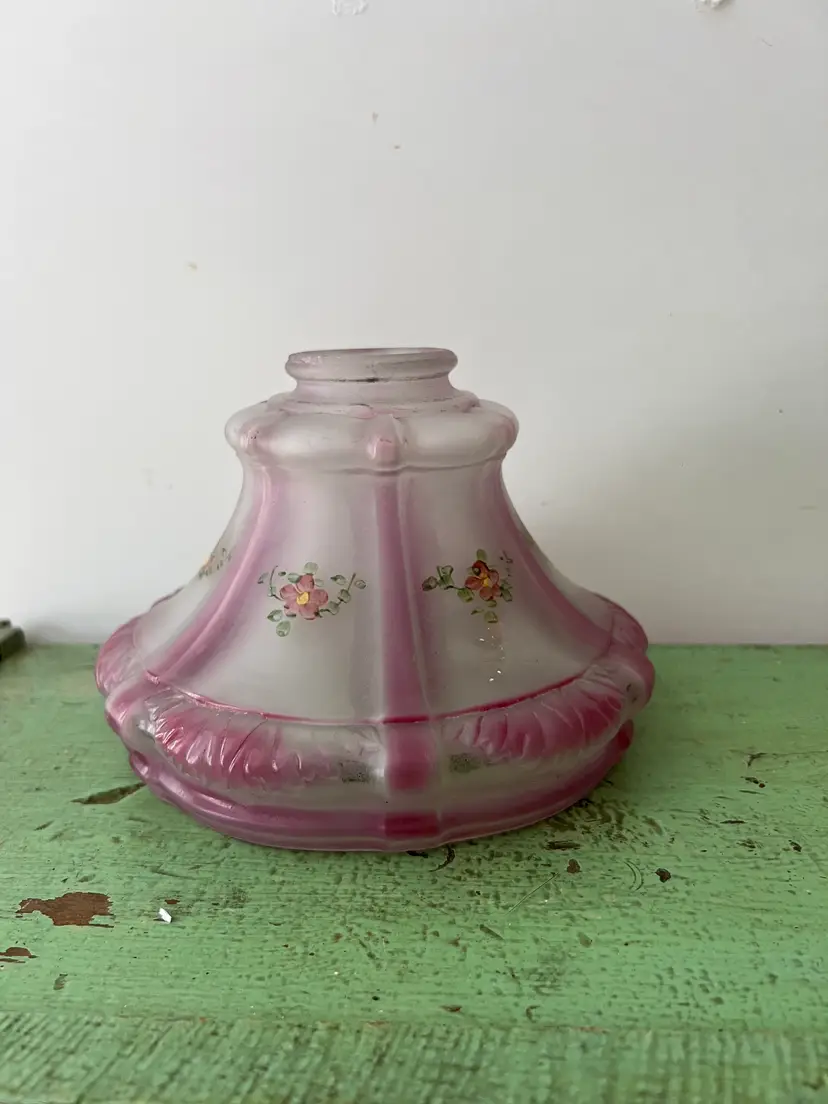 Antique Art Deco Reverse Painted Glass Lamp Shade Globe Floral 1920s