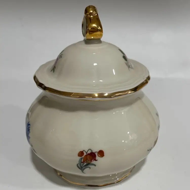 Rosenthal - Bahnhof Selb “Chippendale” Mustard / Jam Pot / Sugar Bowl with Lid – Germany – Gold Trim, 5” Tall, 4” Wide
