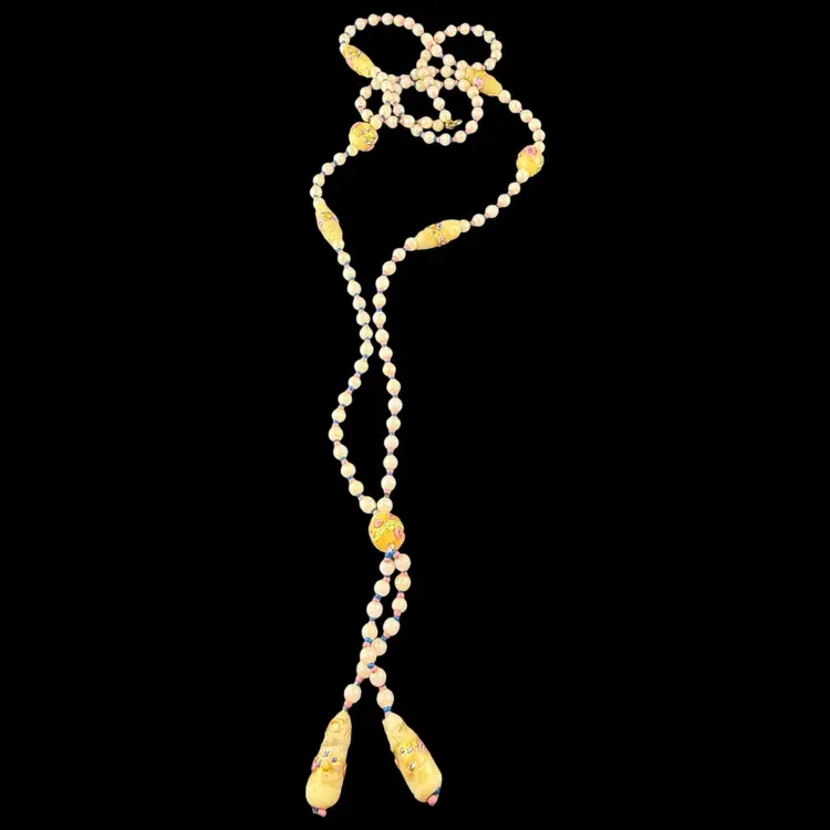 Murano Glass Wedding Cake Bead Necklace 38”