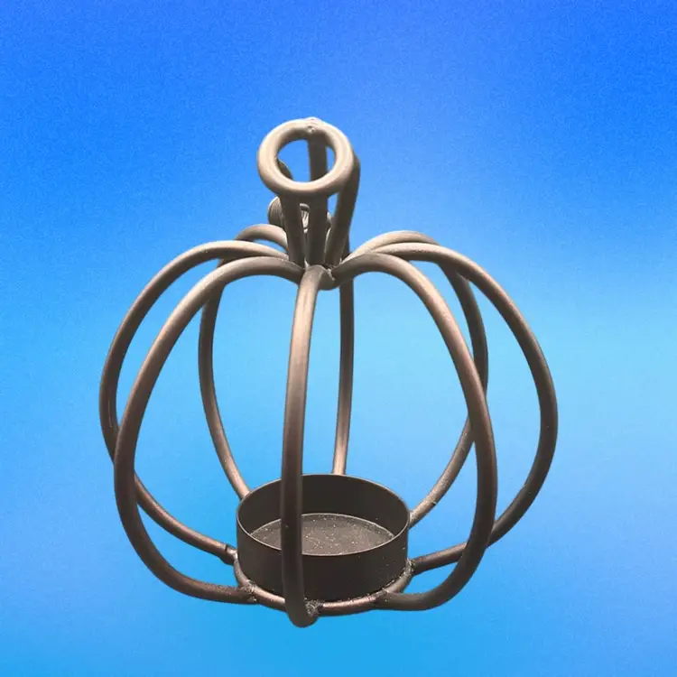 6” Metal Pumpkin Shaped Votive Holder, Bronze Brown Color