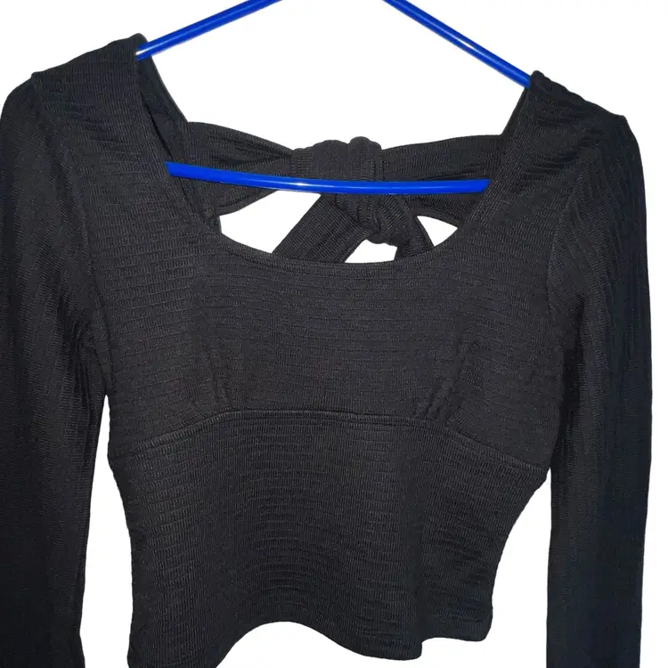 B.O.G. Band Of The Free Black Ribbed Crop Knit Long Sleeve Top Women XS NWT
