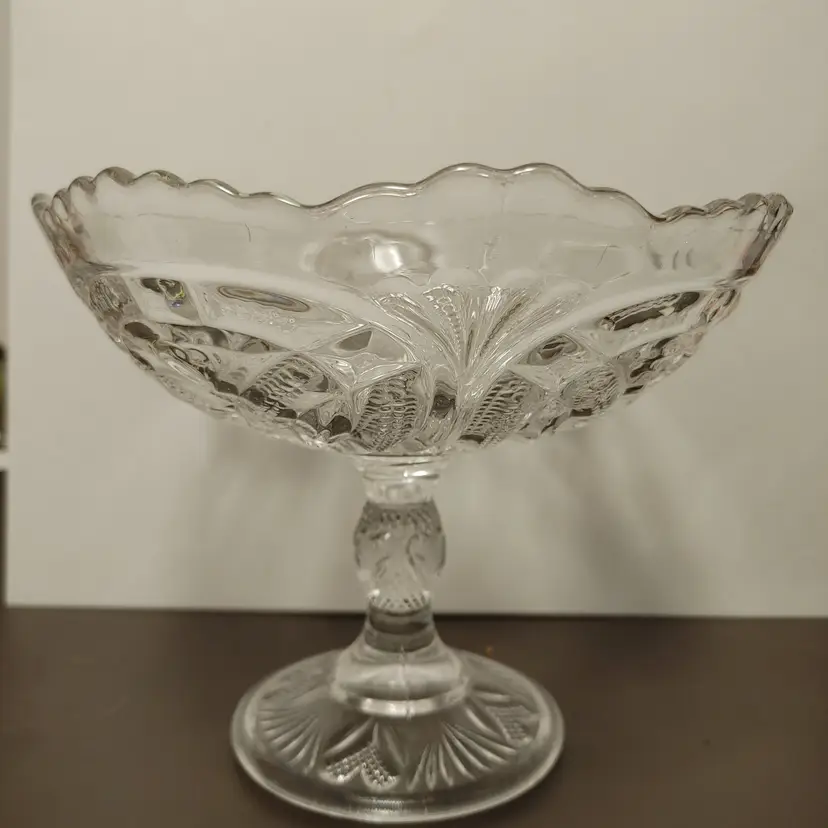 Tall glass bowl. Does have a crack in the bowl. See pics.