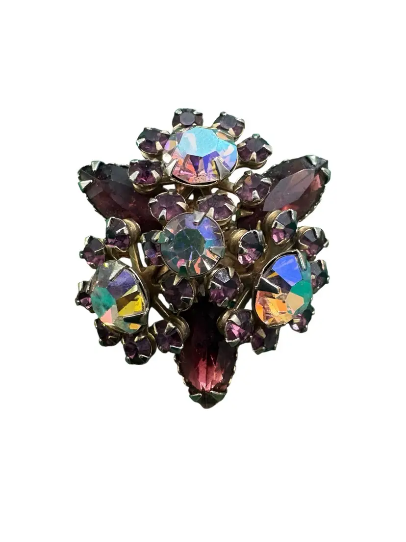 50. Vintage Purple And AB Glass Prongset Brooch
