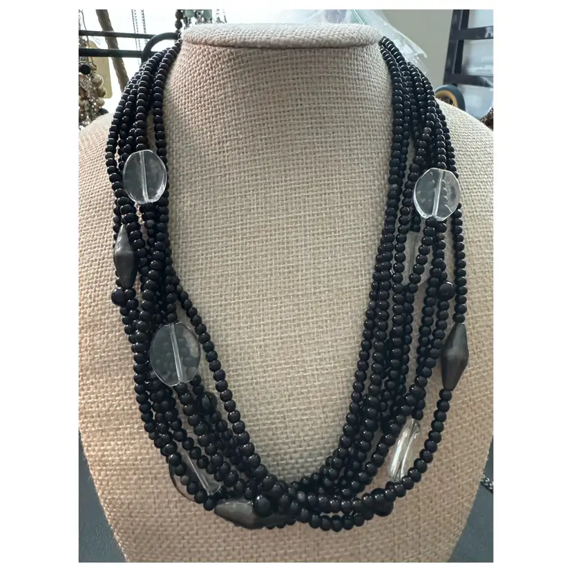 Vintage Silpada 925 Sterling Silver Black & Clear Glass Necklace N1973