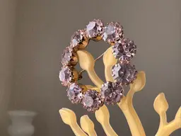 Vintage Pink Rhinestone Brooch In Gold Tone Metal