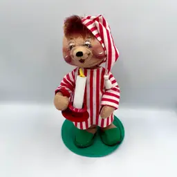 Vintage Annalee 12" Mr Nightshirt Bear 1990 Christmas Doll Green Stand