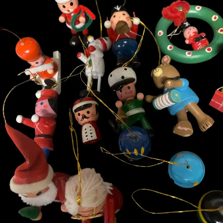 Lot Of 19 Wooden Christmas Wooden Ornaments Good Condition