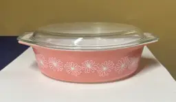 PYREX Pink Daisy 2 1/2 Qt Oval Casserole Dish w/ Lid • Rare • Vintage 045