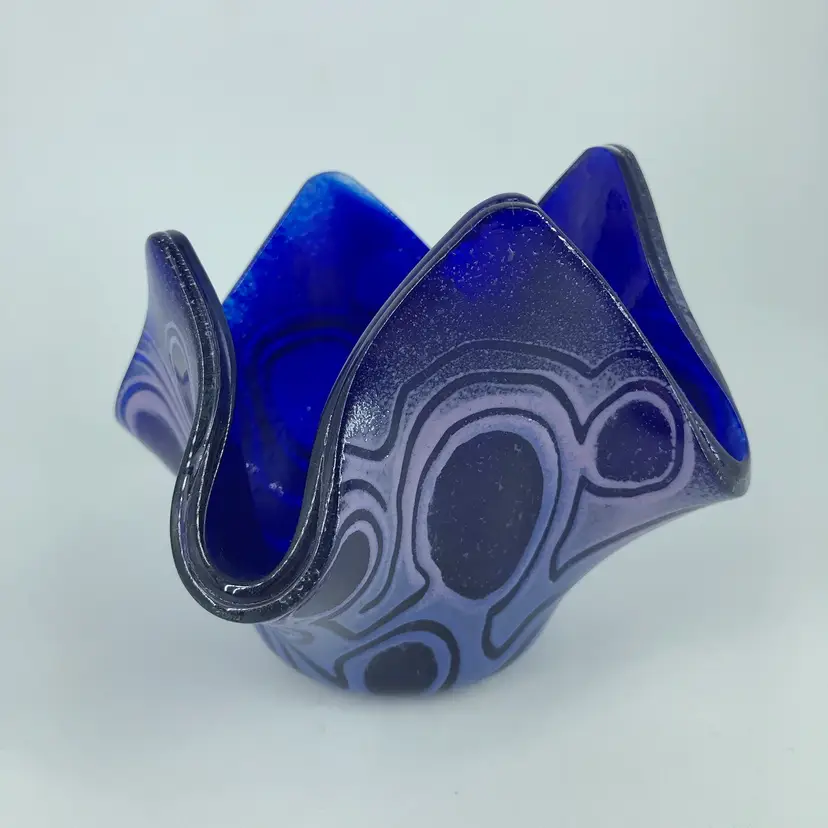 Hand-Blown Art Glass Signed “VJC” Spotted Handkerchief Vase Candle Holder