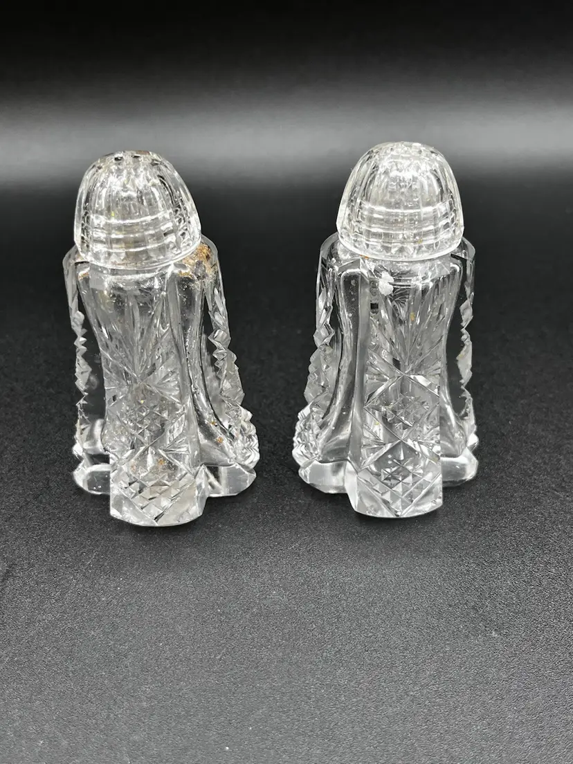 Bohemian Crystal Glass Cut S&P Shakers 3” 🧂
