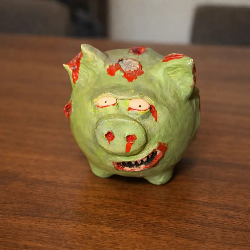 Vintage Zombie Piggy Bank | Creepy Horror Coin Bank | Halloween Pig Decor | Gothic Oddities Collectible | Spooky Shelf Art