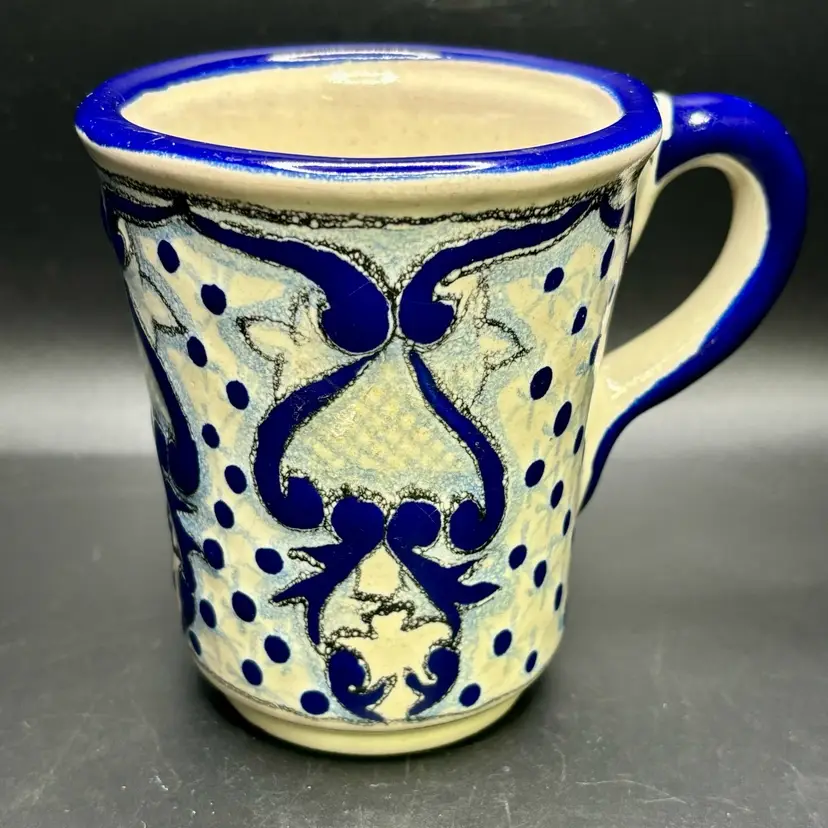 Talavera Signed and Dated Cobalt Blue Mug 4” x 3.5” Mexico