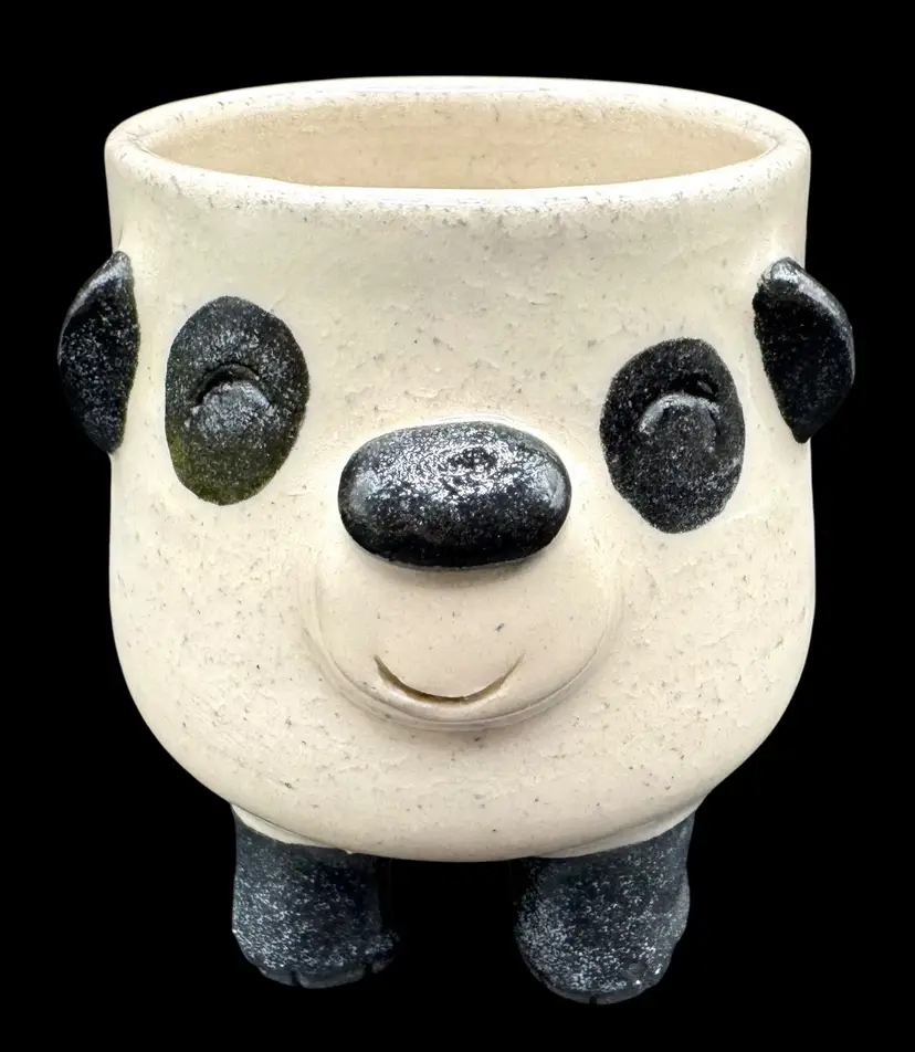 Signed Flynn Day Studio Art Pottery Panda Bear Planter Vase Cup Succulent 3”
