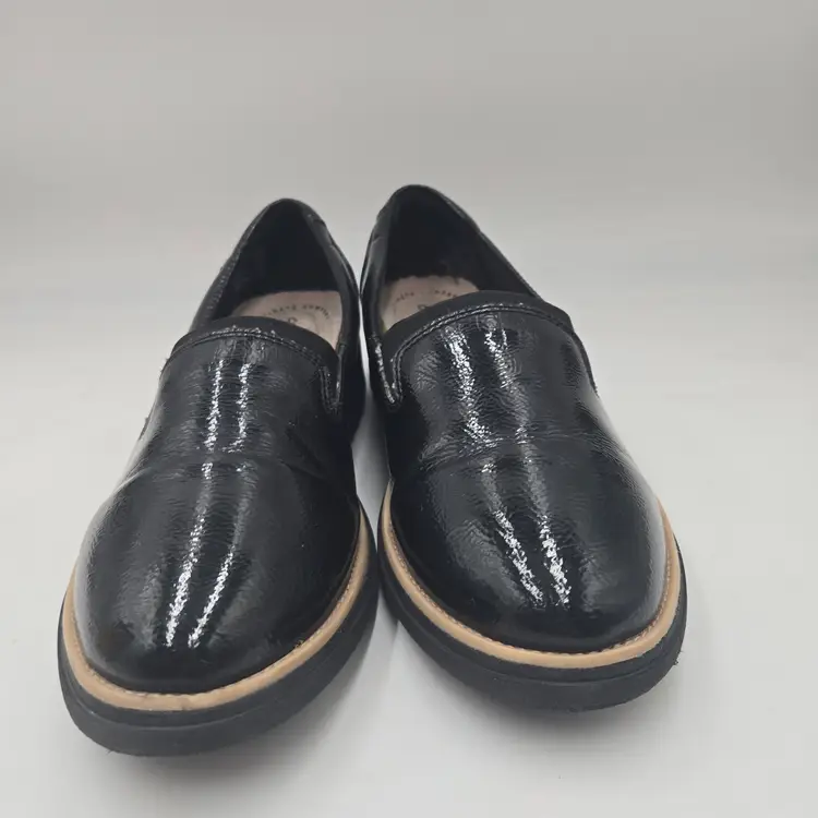 Clarks Sharon Dolly Black Patent Textured Leather Slip On Sz 9 W Preppy Academia