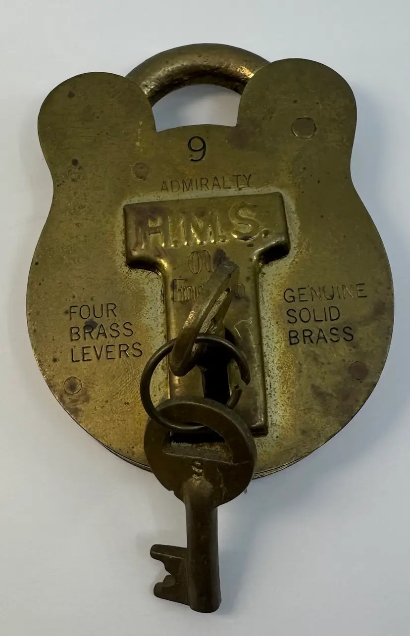 Vintage Nautical Solid Brass Padlock – H.M.S. Admiralty No. 9 – With Keys