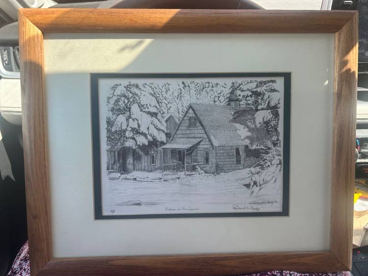 Cabin in the Snow Artist Print by Richard Cady framed