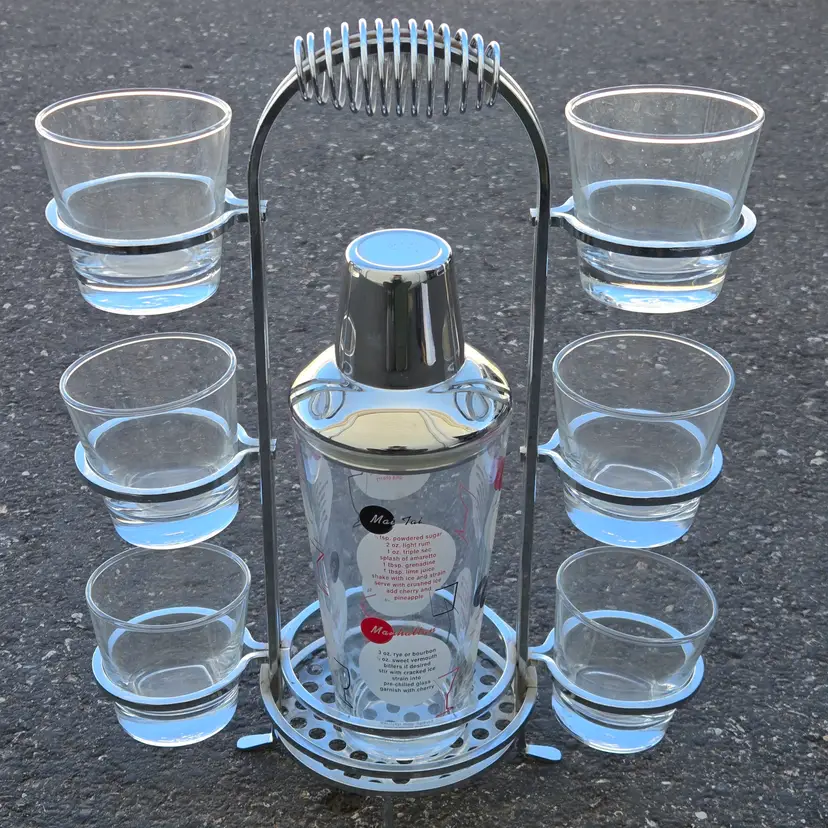 Barware Cocktail Shaker, 6 Glasses Set, Retro Rack from Pottery Barn Vintage