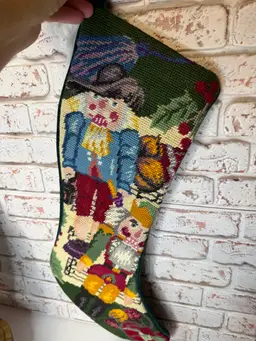 Vintage Handmade Needlepoint Nutcrackers Christmas Stocking 20"