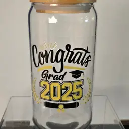 GRAD TUMBLER: "Congrats Grad 2025" Bamboo Glass or Acrylic Tumbler