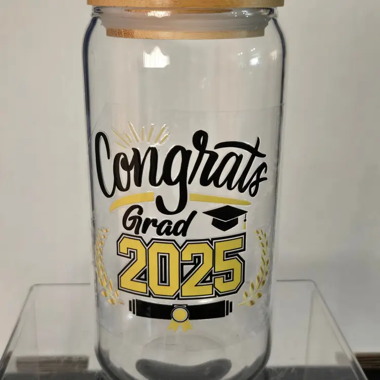 GRAD TUMBLER: "Congrats Grad 2025" Bamboo Glass or Acrylic Tumbler