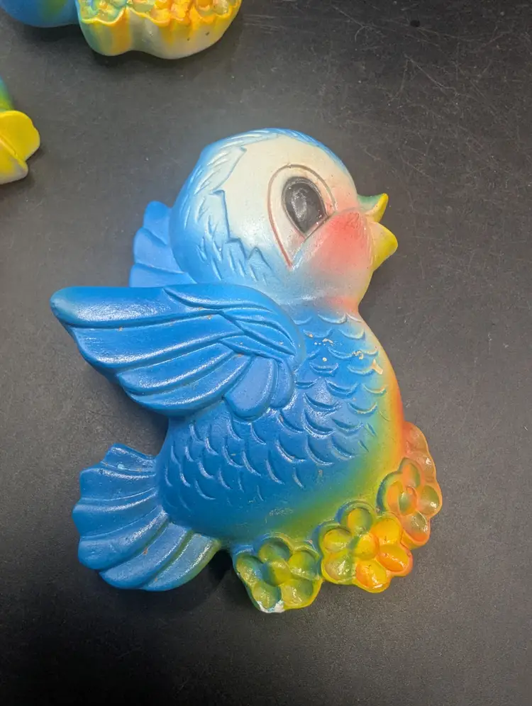 Vintage Rare Chalkware Set of 3 Wall Hanging Bluebirds 1960s 1970s Whimsical.