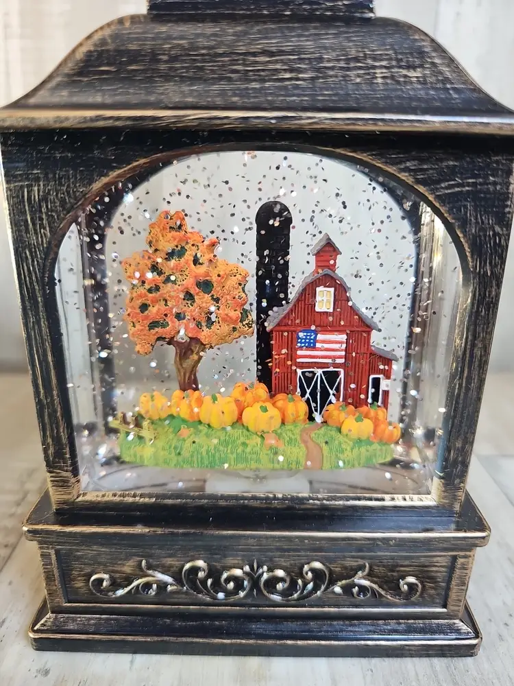 Fall Snow Globe Lantern with Barn & Pumpkins | Lighted Autumn Home Décor | Tested Works Great