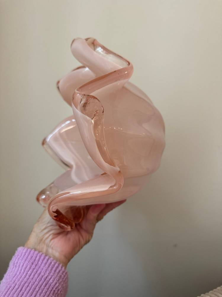 Stunning Murano Pink Handkerchief Bowl/vase 9”x9”; 5” Deep