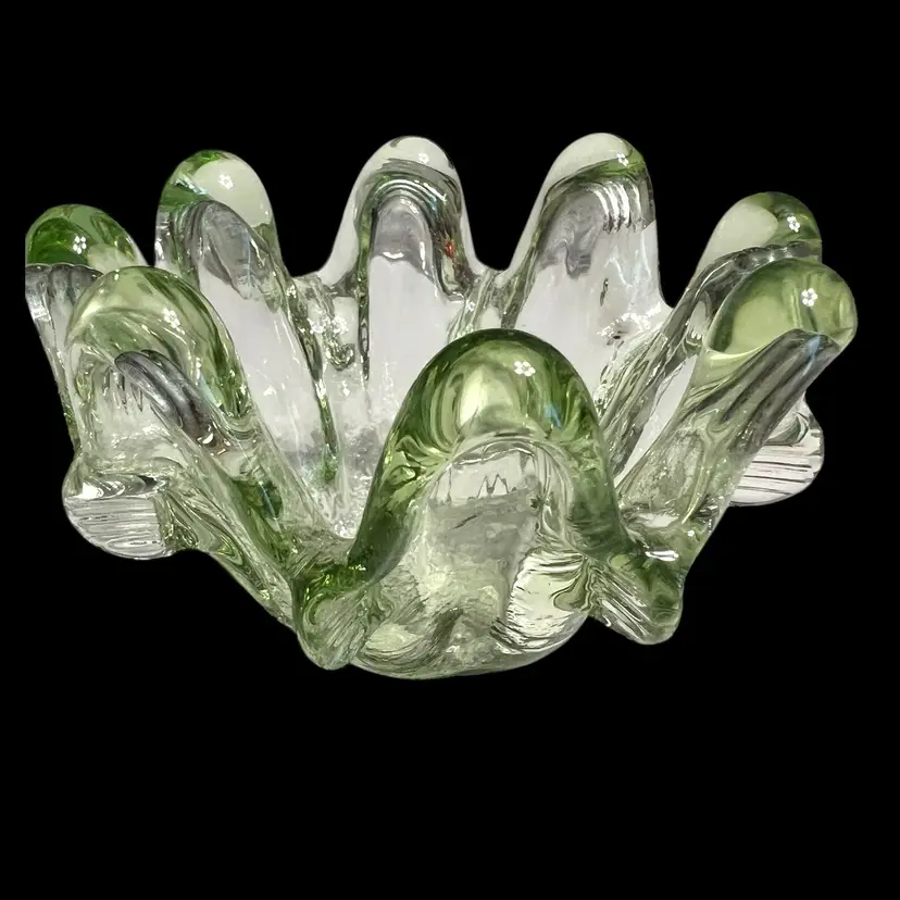 206 Art Glass Handblown And NOBBLES Green Bowl 5 3/4" X 2 3/4"