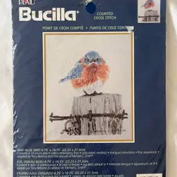 Angry Bluebird, Crosstitch, Kit, Opened, Partially Done