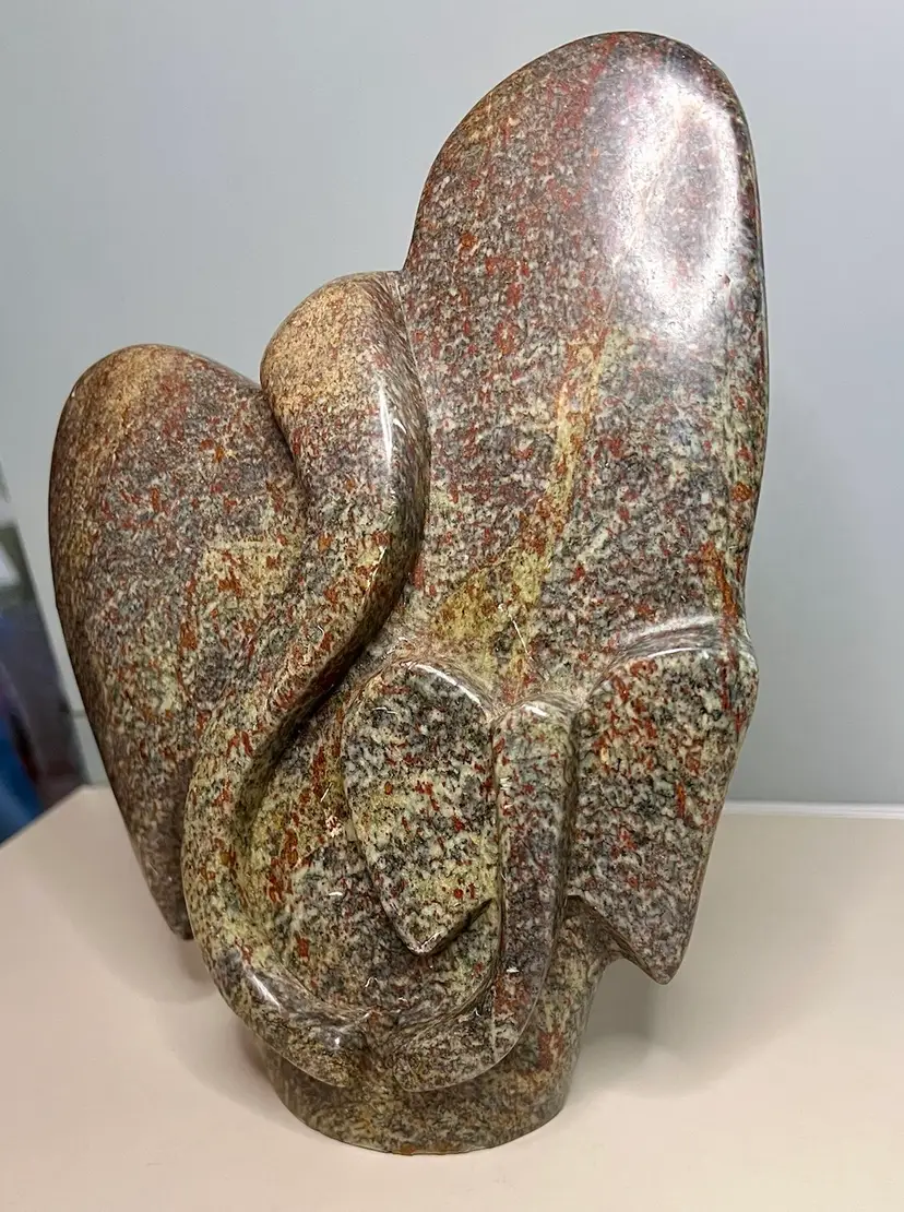 Shona Stone Carved Mother Elephant With Calf From Zimbabwe 8 1/2”