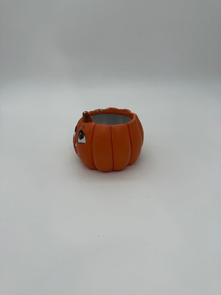 Halloween Fall Decorative vtg. Hand Painted Pumpkin Jack-O-Lantern planter Sm.