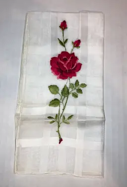 Gorgeous Embroidered Roses Handkerchief 12”