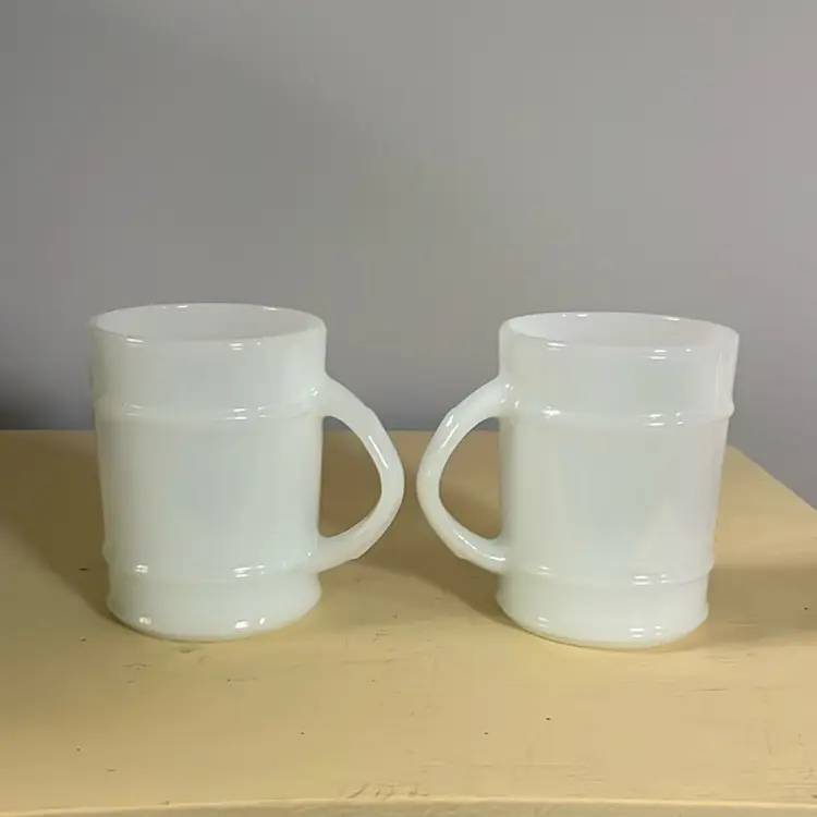 Vintage 2  Fire King  Milk Glass Barrel Mugs