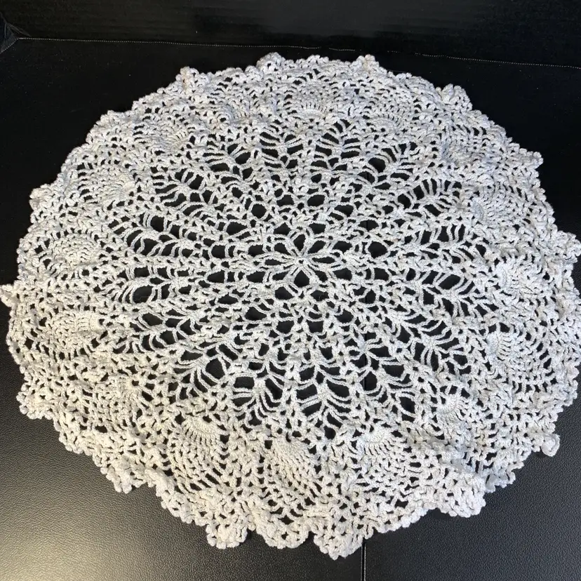 White Round Strawberry Design Doily