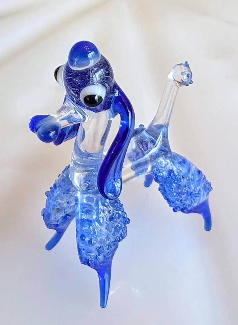 Lampwork Art Glass Blue Poodle Miniature