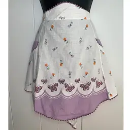 Vintage Handmade Half Apron Purple Orange Butterfly Tulip Rickrack Edge Pockets